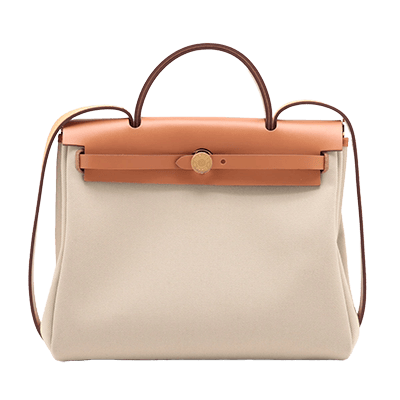 エルメス エールバッグジップPM トワルアッシュ×レザー ナチュラル ゴールド