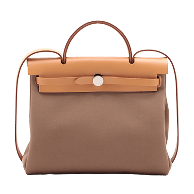 エルメス エールバッグジップPM トワルミリタリー×レザー ブラウン シルバー