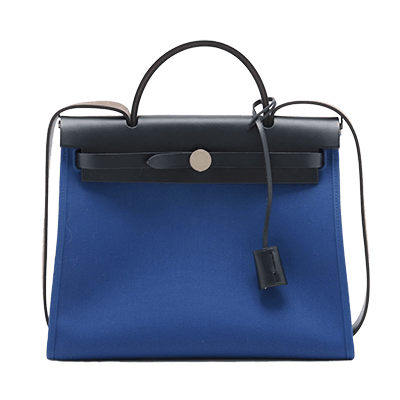 エルメス エールバッグジップPM トワルミリタリー×レザー ブラック×ブルー シルバー