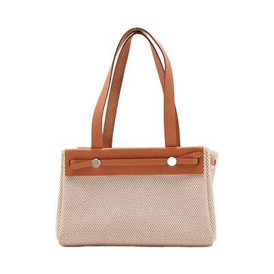 エルメス エールバッグ カバスPM トワルGMxカーフレザー ベージュ シルバー