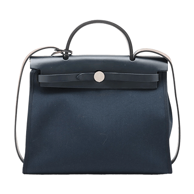 エルメス エールバッグジップPM トワルミリタリー×レザー ネイビー シルバー