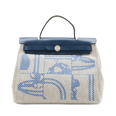 エルメス エールバッグジップPM トワルアッシュ×レザー ネイビー シルバー