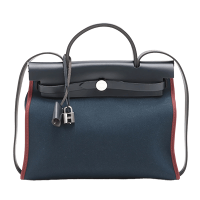 エルメス エールバッグジップPM トワルミリタリー×レザー ネイビー シルバー