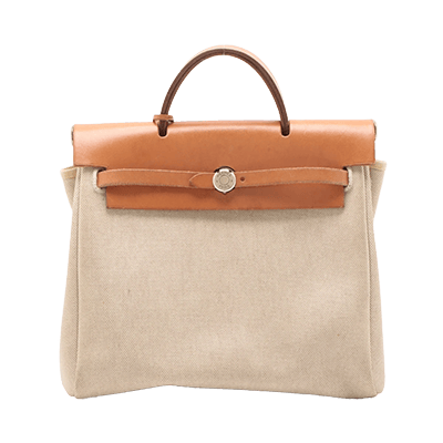 エルメス エールバッグアドPM トワルアッシュ×レザー ベージュ シルバー