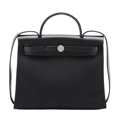 エルメス エールバッグジップPM トワルミリタリー×レザー ブラック シルバー