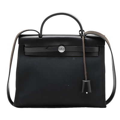 エルメス エールバッグジップPM トワルミリタリー×レザー ブラック シルバー