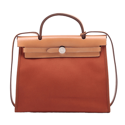 エルメス エールバッグジップPM トワルオフィシエ×カーフレザー ブラウン シルバー