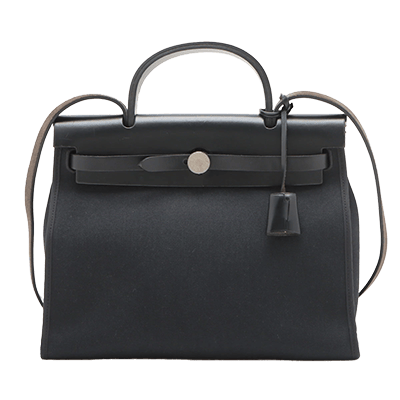 エルメス エールバッグジップPM トワルミリタリー×レザー ブラック シルバー