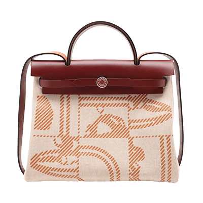 エルメス エールバッグジップPM トワルアッシュ×レザー ベージュ×ボルドー シルバー