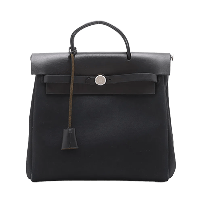 エルメス エールバッグアドPM トワルオフィシエxレザー ブラック シルバー