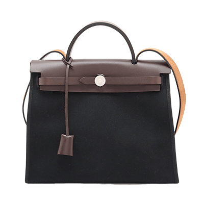 エルメス エールバッグジップPM トワルオフィシエ×カーフレザー ブラック シルバー