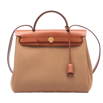 エルメス エールバッグジップPM トワルミリタリー×レザー ブラウン ゴールド