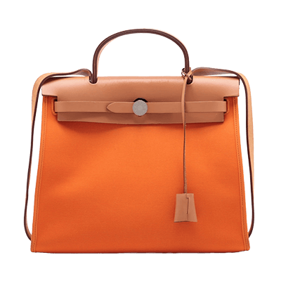 エルメス エールバッグジップPM トワルオフィシエ×カーフレザー オレンジ シルバー