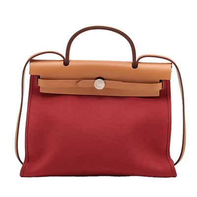 エルメス エールバッグジップPM トワルミリタリー×レザー ベージュ×レッド シルバー