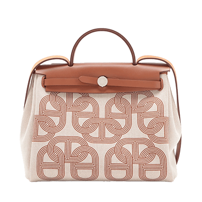 エルメス エールバッグジップPM トワルアッシュ×レザー ブラウン シルバー