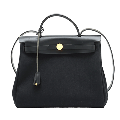 エルメス エールバッグジップPM トワルミリタリー×レザー ブラック ゴールド