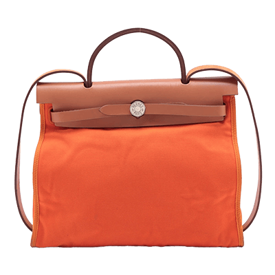 エルメス エールバッグジップPM トワルオフィシエ×カーフレザー オレンジ ゴールド