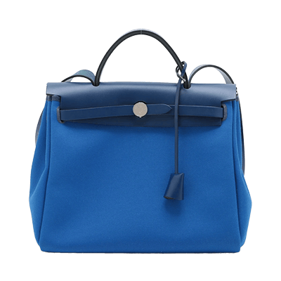 エルメス エールバッグジップPM トワルミリタリー×レザー ブルー シルバー