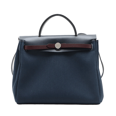 エルメス エールバッグジップPM トワルアッシュ×レザー ネイビー シルバー