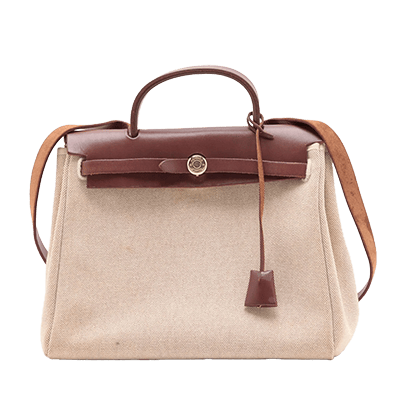 エルメス エールバッグPM トワルアッシュ×レザー ブラウン ゴールド