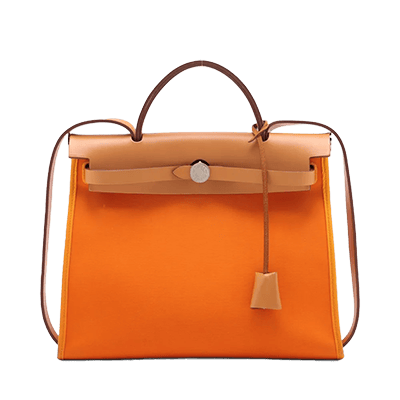 エルメス エールバッグジップPM トワルオフィシエxカーフレザー オレンジ シルバー