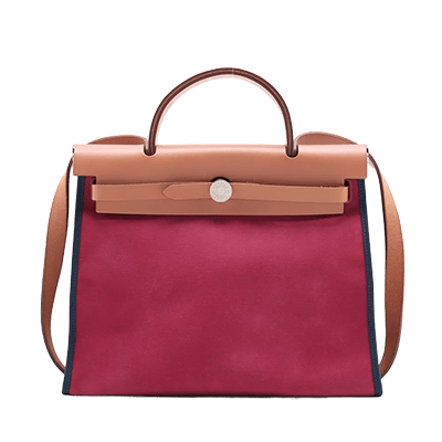 エルメス エールバッグジップPM トワルオフィシエxレザー レッドxベージュ シルバー