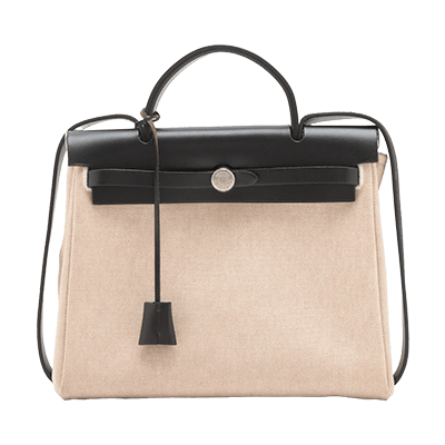 エルメス エールバッグPM トワルアッシュ×レザー ブラック シルバー