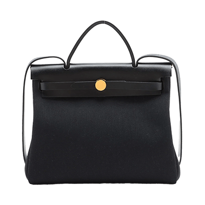 エルメス エールバッグジップPM トワルミリタリー×レザー ブラック ゴールド