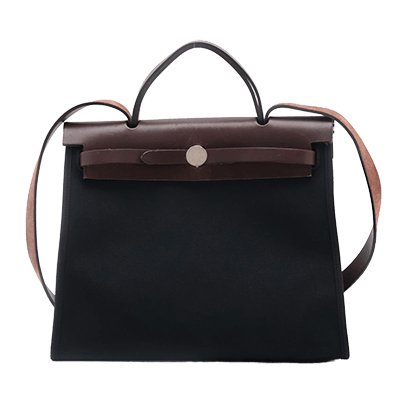 エルメス エールバッグジップPM トワルアッシュ×ヴァッシュハンター ブラック×ブラウン シルバー