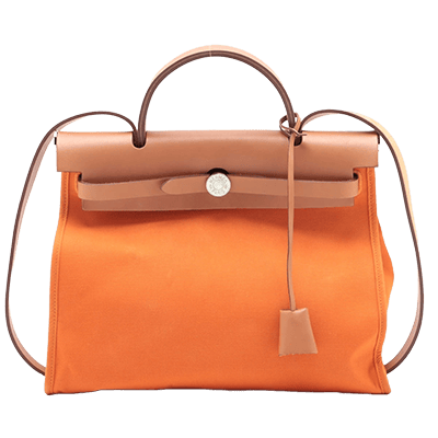 エルメス エールバッグジップPM トワルオフィシエ×カーフレザー オレンジ シルバー