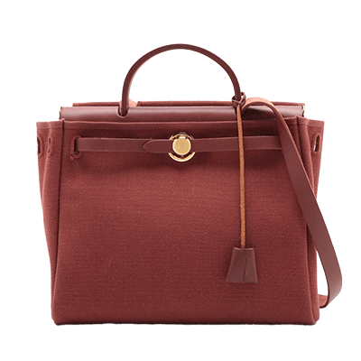 エルメス エールバッグPM トワルアッシュ×レザー ブラウン ゴールド