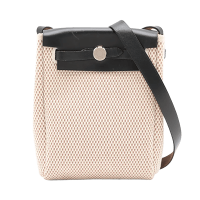 エルメス エールバッグTPM トワルGMxレザー ベージュxブラック シルバー