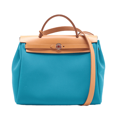 エルメス エールバッグジップPM トワルミリタリー×レザー ブルー シルバー