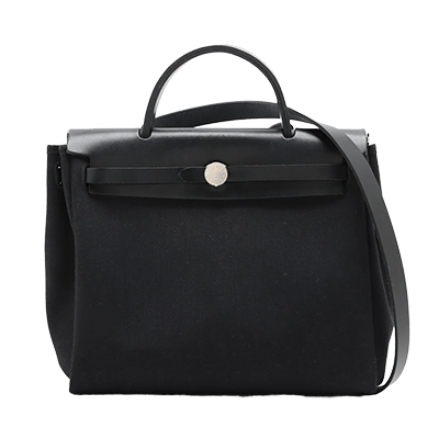 エルメス エールバッグジップPM トワルミリタリー×レザー ブラック シルバー