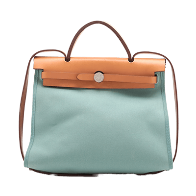 エルメス エールバッグジップPM トワルオフィシエ×カーフレザー ベージュ×ブルー シルバー