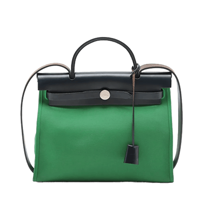 エルメス エールバッグジップPM トワルオフィシエxレザー グリーンxネイビー シルバー