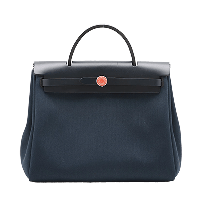 エルメス エールバッグジップPM トワルミリタリー×レザー ネイビー シルバー