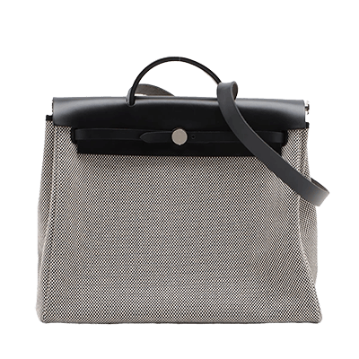 エルメス エールバッグPM トワルGM×カーフレザー ブラック シルバー