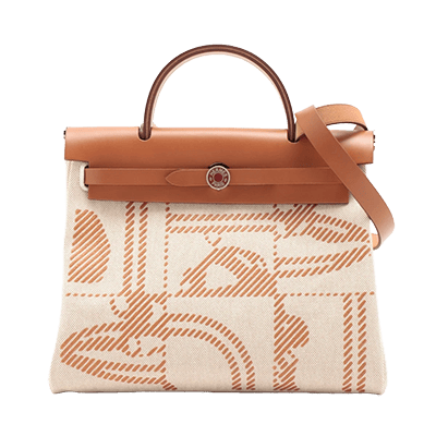 エルメス エールバッグジップPM トワルアッシュ×レザー ブラウン シルバー