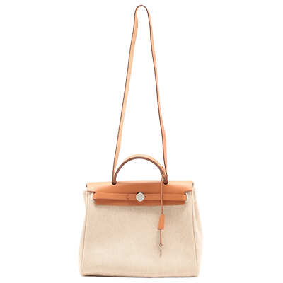 エルメス エールバッグPM トワルアッシュ×レザー ベージュ シルバー