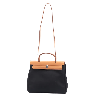 エルメス エールバッグPM トワルGM×カーフレザー ブラック×ベージュ シルバー