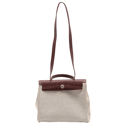 エルメス エールバッグPM トワルアッシュ×レザー ブラウン シルバー