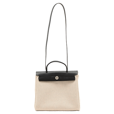 エルメス エールバッグPM トワルGM×カーフレザー ブラック×ベージュ シルバー