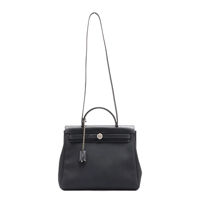 エルメス エールバッグPM トワルアッシュ×レザー ブラック シルバー