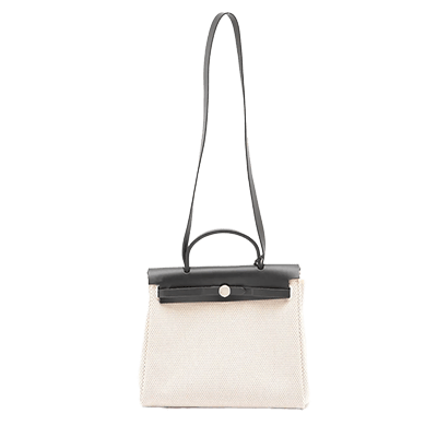 エルメス エールバッグPM トワルGM×カーフレザー ブラック シルバー