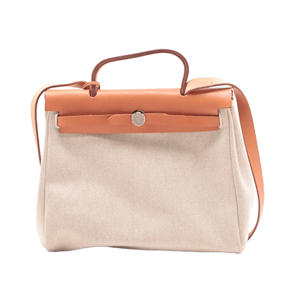 エルメス エールバッグPM トワルアッシュxレザー ベージュxブラウン ゴールド