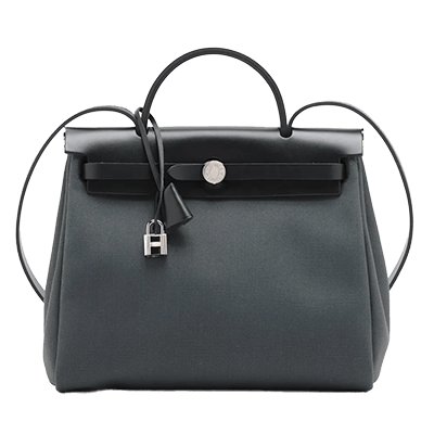 エルメス エールバッグジップPM トワルミリタリー×レザー グレー シルバー