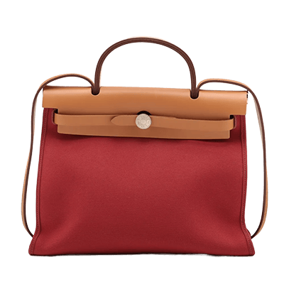 エルメス エールバッグジップPM トワルミリタリー×レザー ベージュ×レッド シルバー