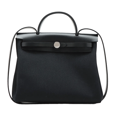 エルメス エールバッグジップPM トワルミリタリー×レザー ブラック シルバー