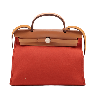 エルメス エールバッグジップPM トワルミリタリー×レザー ベージュ×レッド シルバー